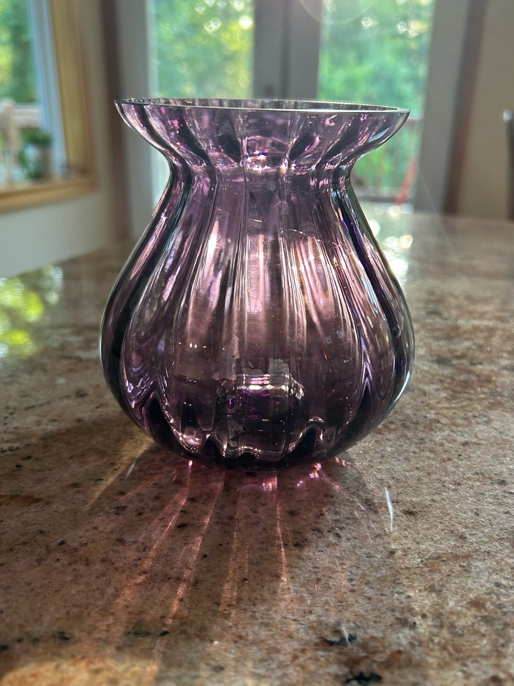 Pilgrim Glass Hand Blown Art Glass Vase Purple Amethyst Swirl 5”Hx3.75”W MCM